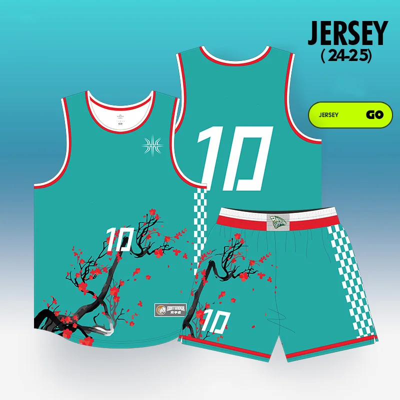 

BASKETMAN Basketball Sets For Men Plum Blossom Pattern Printed Jerseys Shorts Customizable Team Name Uniforms Training Tracksuit