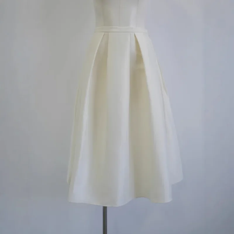 New Early Spring Silk Wool Blend A-line Skirt with High-end Pleated Skirt