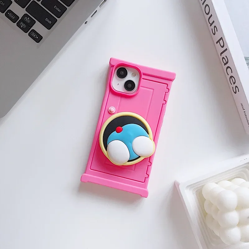 Doraemon Cartoon Any Door Revolving Ass Telescopic Stand For IPhone 11 12 13 14 15 ProMax Three-Dimensional Silicone Phone Case