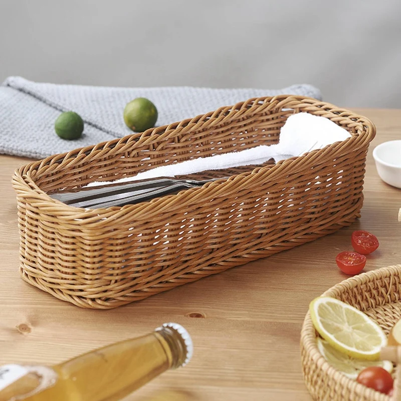 Desktop Cutlery Storage Woven Basket Restaurant Tableware Drain