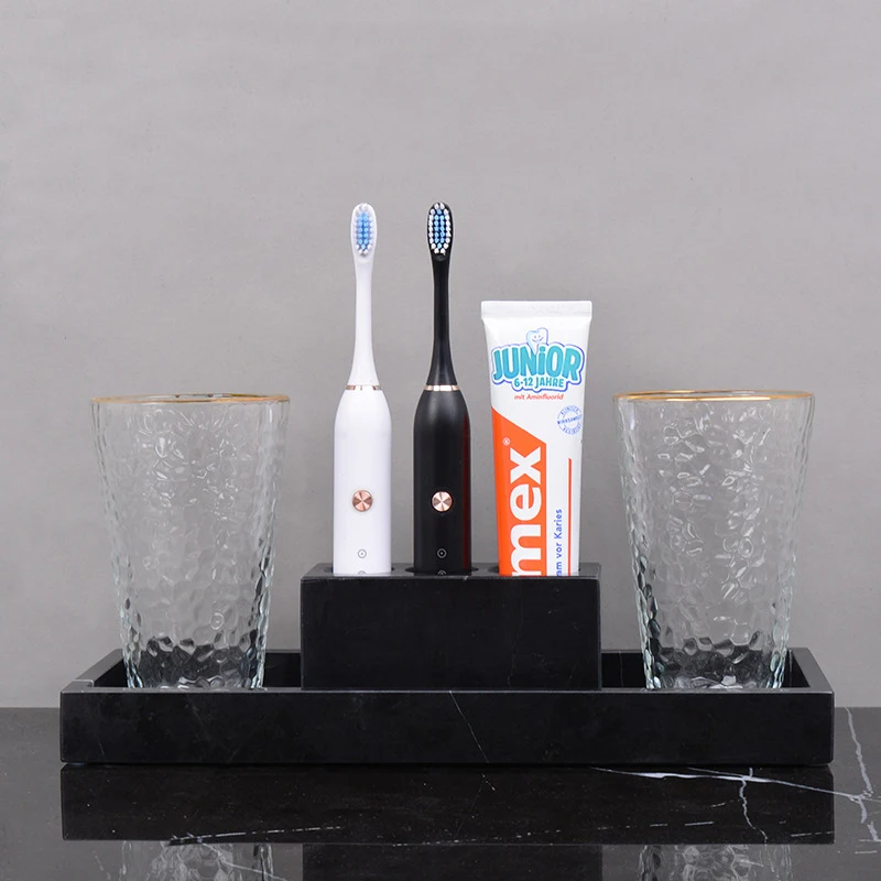 Natural Marble Sets of Accessories for the Bathroom Electric Toothbrush Holder Glass Cup Tumbler Tray Bathroom Accessories Sets