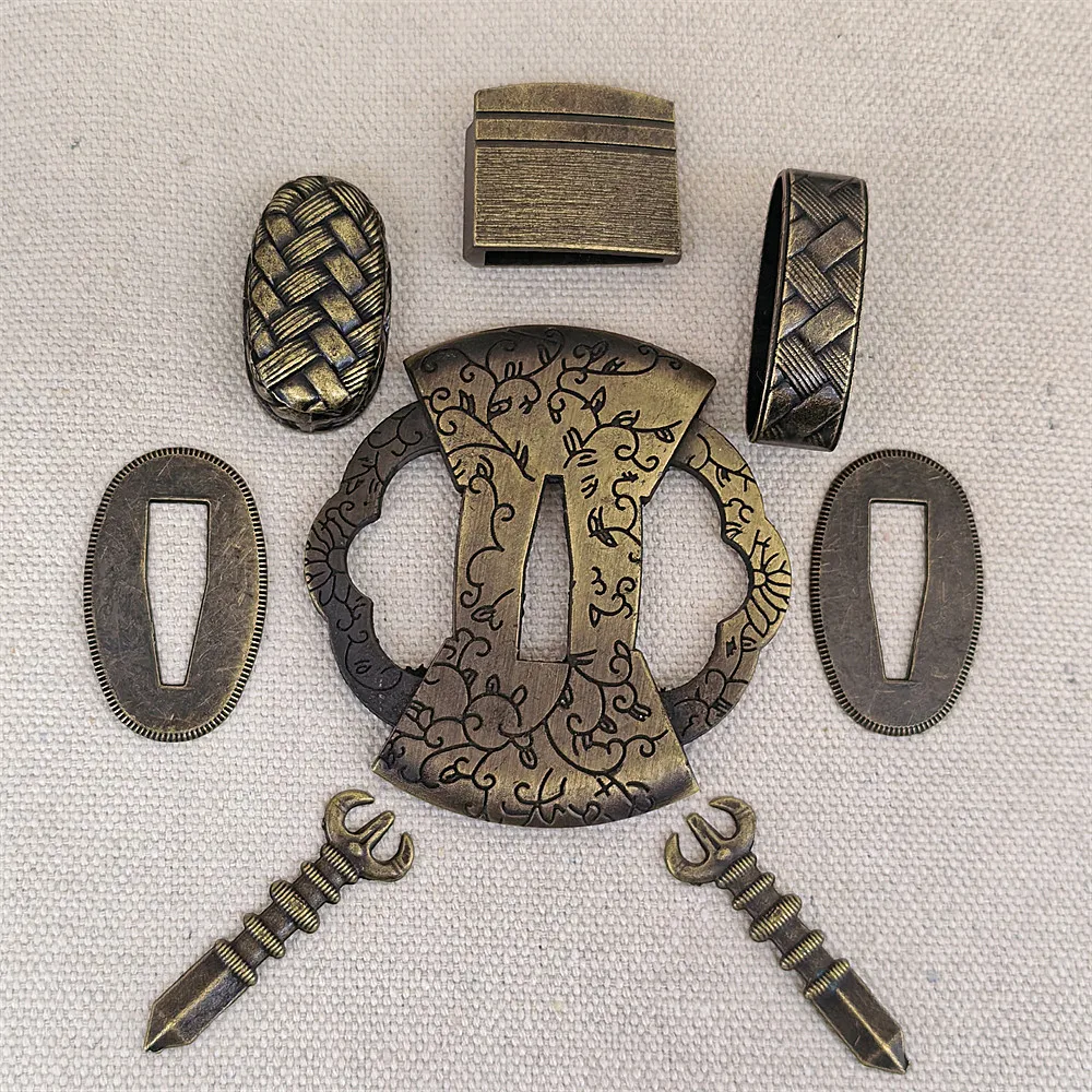 Alloy A Set Tsuba+Menuki+Fuchi+Kashira+Habaki+Seppa Fittings For Japanese Sword Samurai Katana Accessory