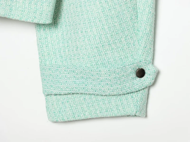 MUJER Tweed-Kurzjacke für Damen, Herbst, mit Reißverschluss, figurbetont, strukturierte Herbst-Oberbekleidung, Langarmjacke für Damen, Mantel – Detail 7
