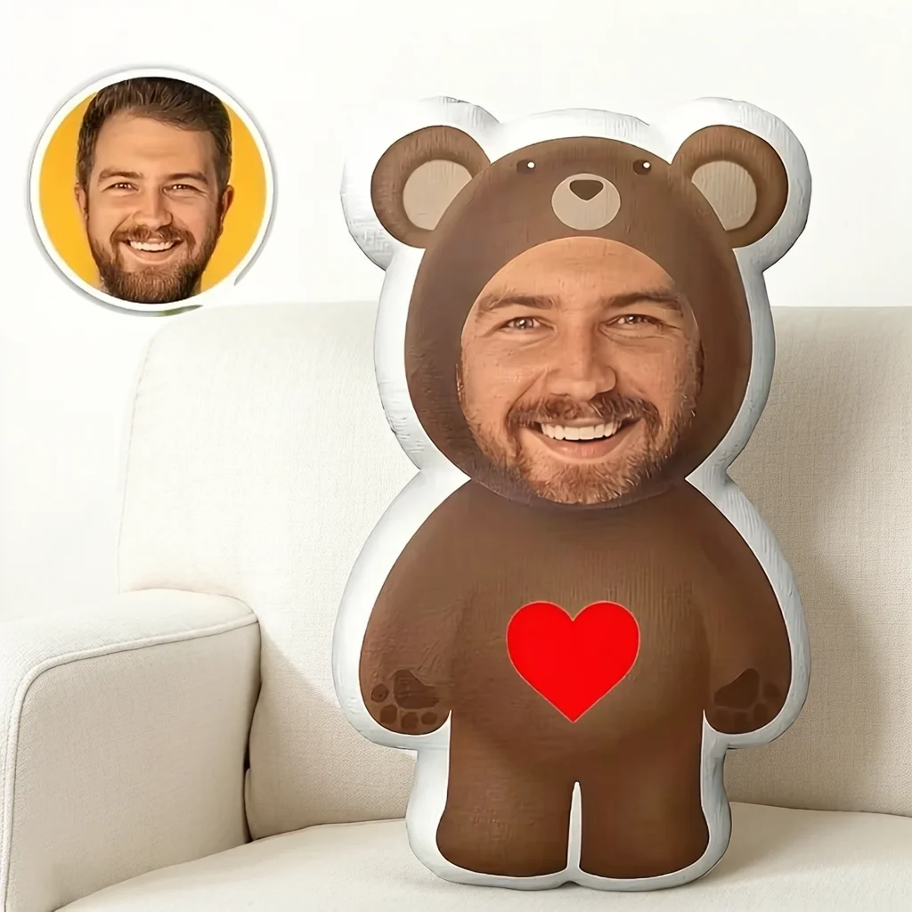 Customized Love Bear Pillow with Double Sided Digital Printing Design, Suitable for Sofa, Living Room, Car Decoration Cushion