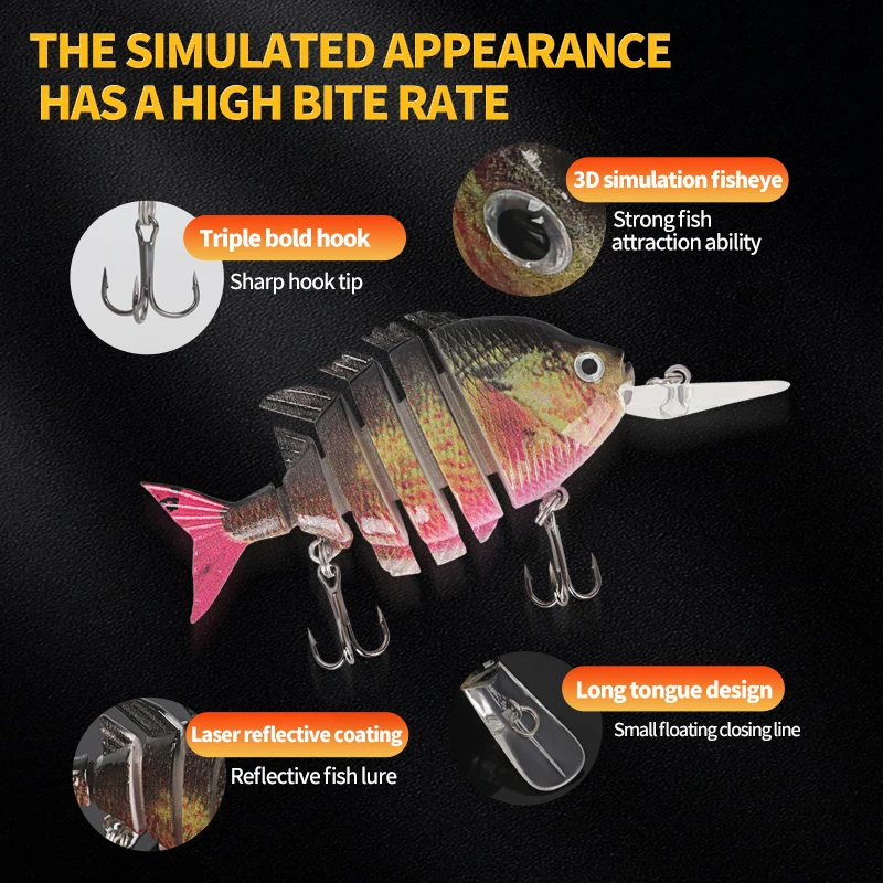 Multi Jointed Wobbler Fishing Lure 10cm 14g Artificial Hard Fishing Bait 6 Segments Bionic Long Tongue Tilapia Swimbait For Bass