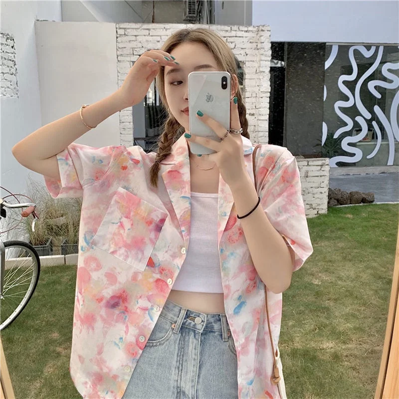 Women's Fashion Casual Loose Short Sleeve Shirt New Summer Retro Hong Kong Style T-shirt Hip Hop Alphabet Print Shirt Half Sleev