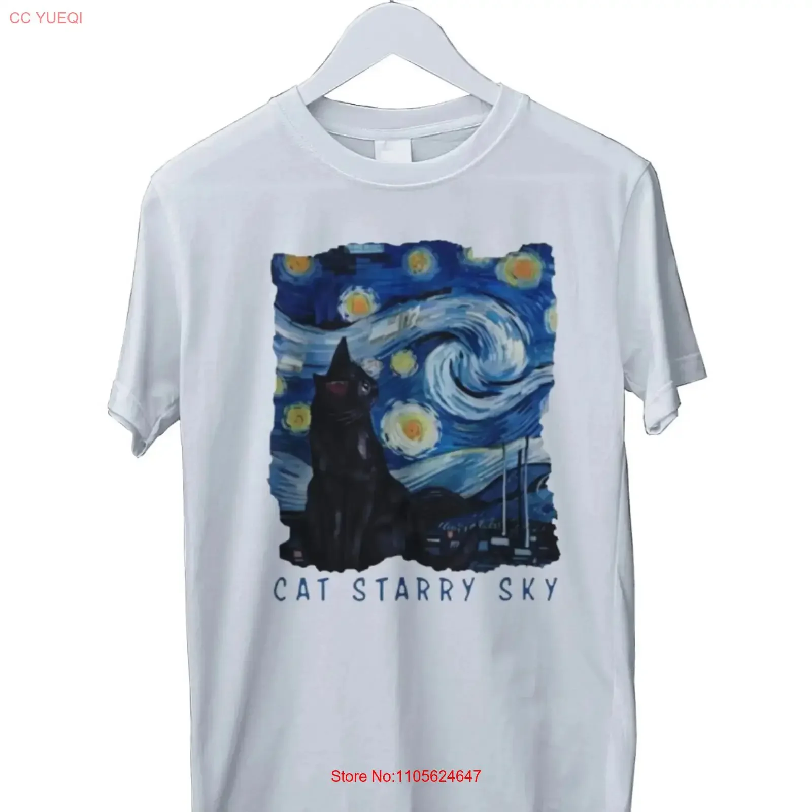 Cute Black Cat Starry Sky Night Vintage Print T Shirt S M L XL 2 3 4 long or short sleeves vintage Washed Casual Comfortable