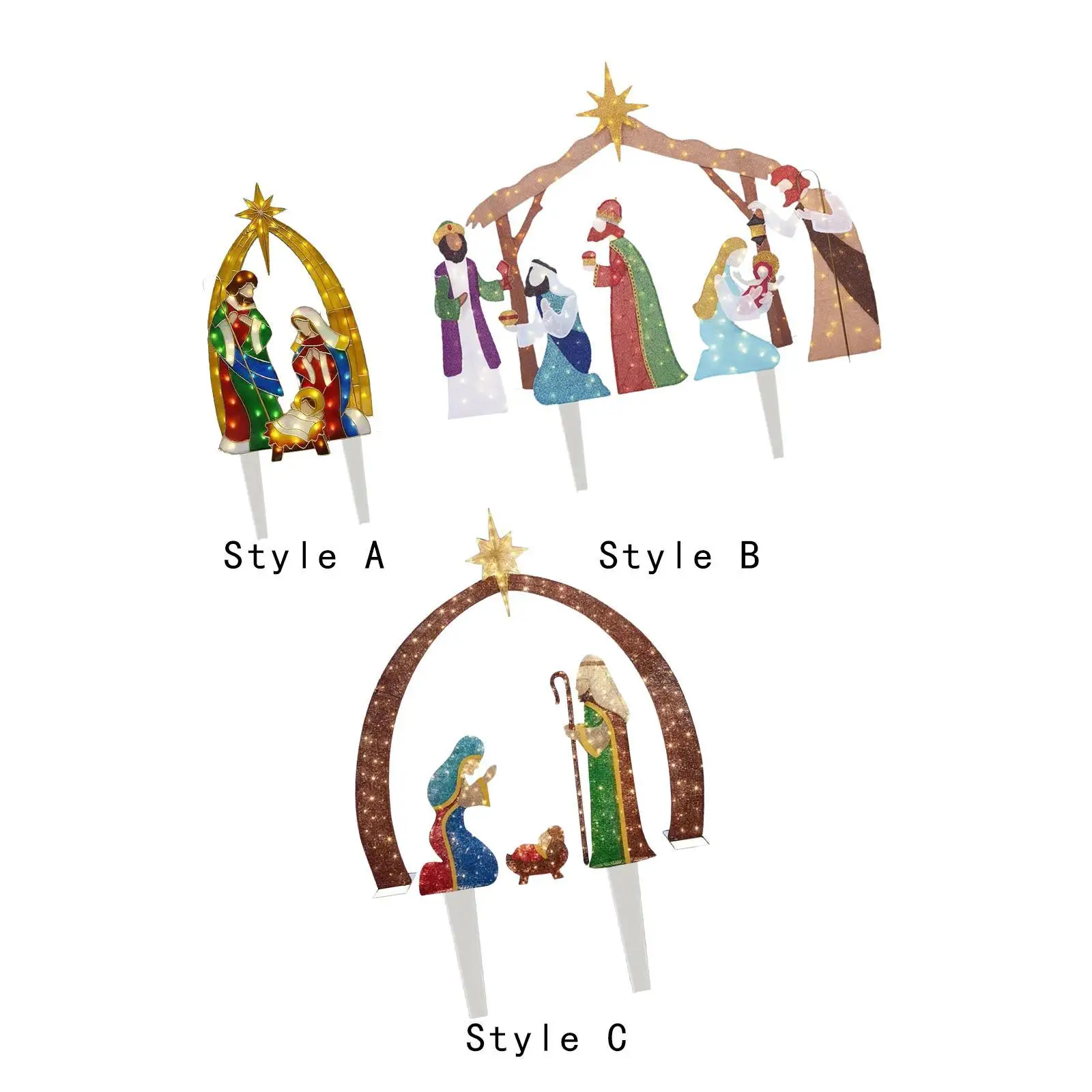Outdoor Holy Family Nativity Scene Christmas Decoration Light up Xmas Decor for Garden Holidays Patio Party Supplies Backyard
