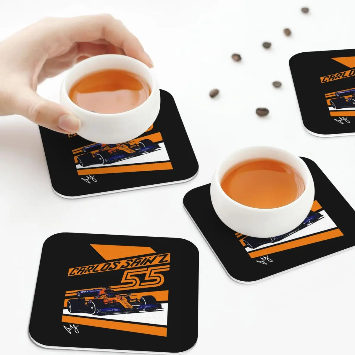 Carlos Sainz Jr F1 Signature Graphic - Dark Coasters Kitchen Placemats  Insulation Cup Coffee Mats  Tableware Pads Set of 4