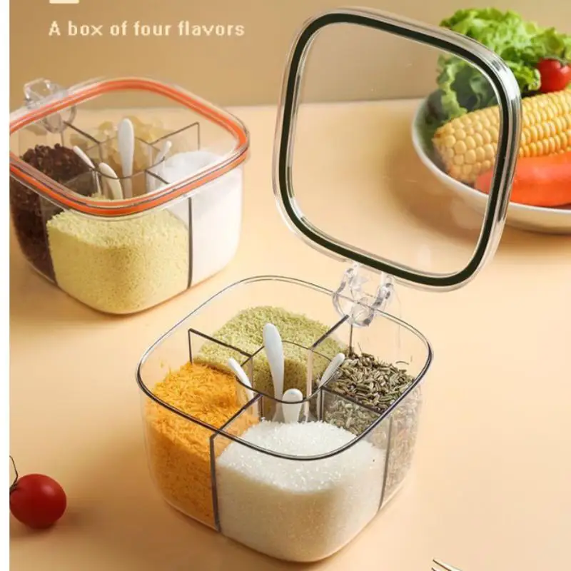 (G)1 Set Multi Grid Multi-function Seasoning Storage Jar Glutamate Pepper Storage New Transparent Seasoning Box