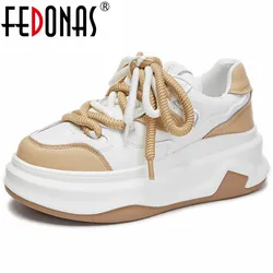 FEDONAS Splicing Genuine Leather Women Sneakers Spring Autumn Popular Mixed Colors Platforms Casual Outdoor Shoes Woman Leisure