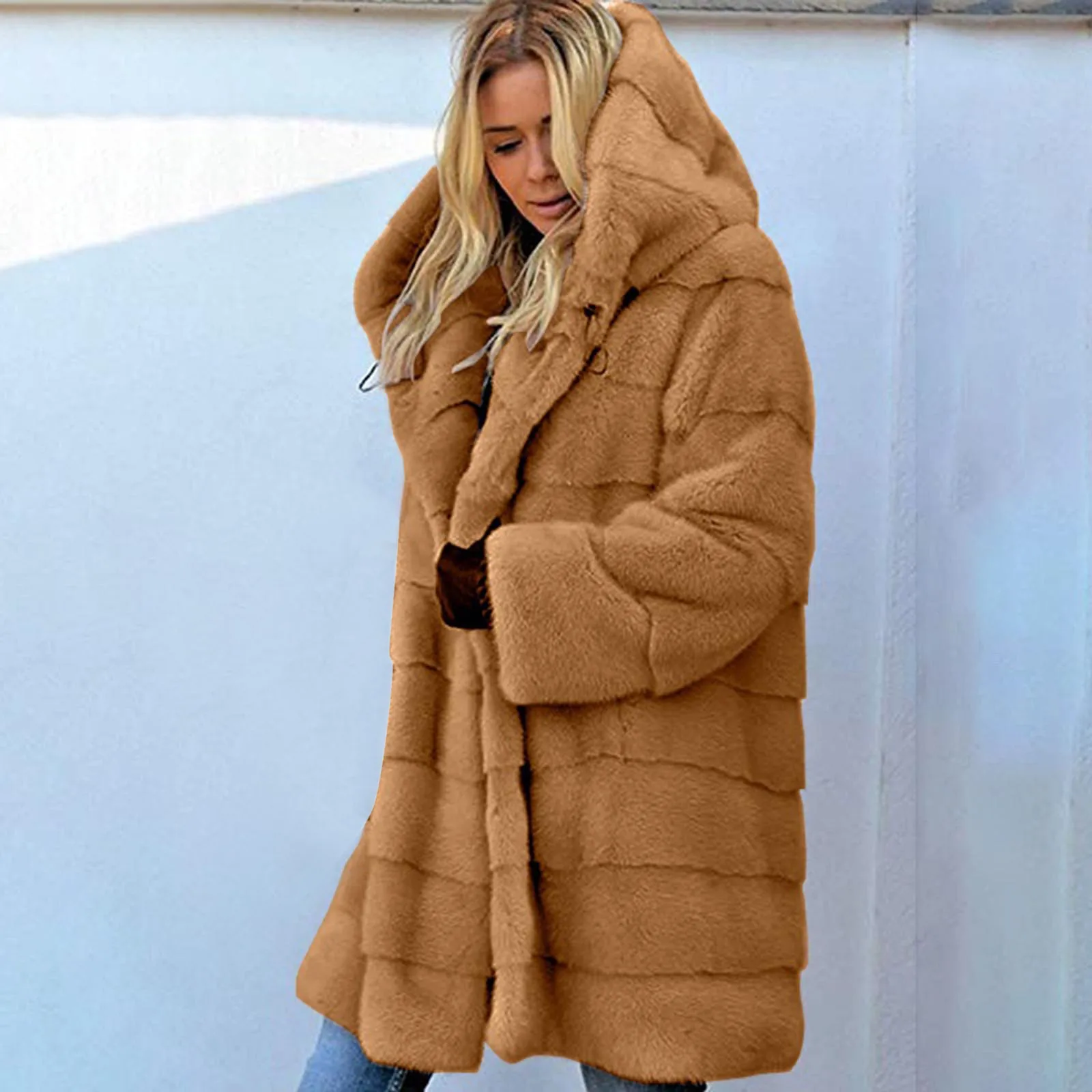 Women\'s Winter Sheepskin Coat Women\'s Fur Coat Hooded Long Jacket Loose Women Thick Warm Coat Fur Coat Fur Coat Outerwearet