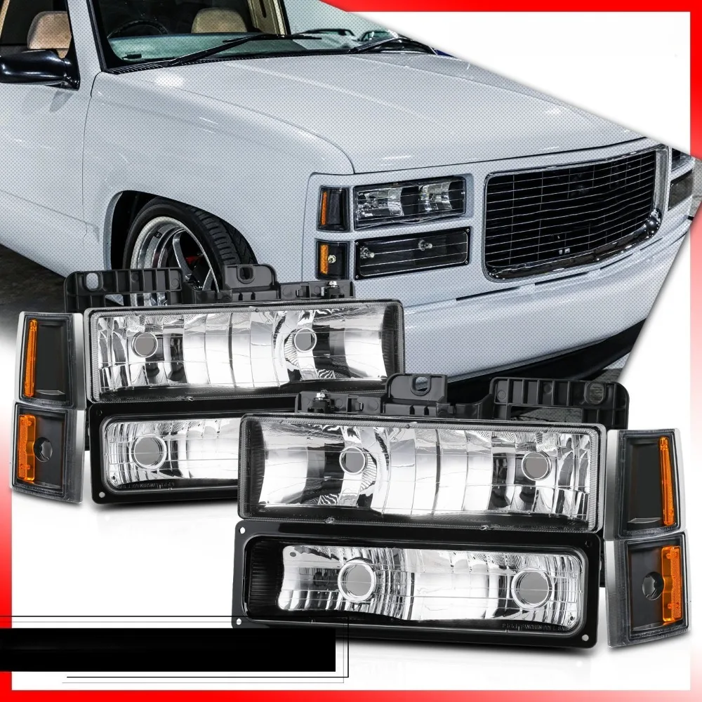 

Фара с черным корпусом и янтарным угловым фонарем для бампера, для GMC C/K Yukon Pickup 94-00