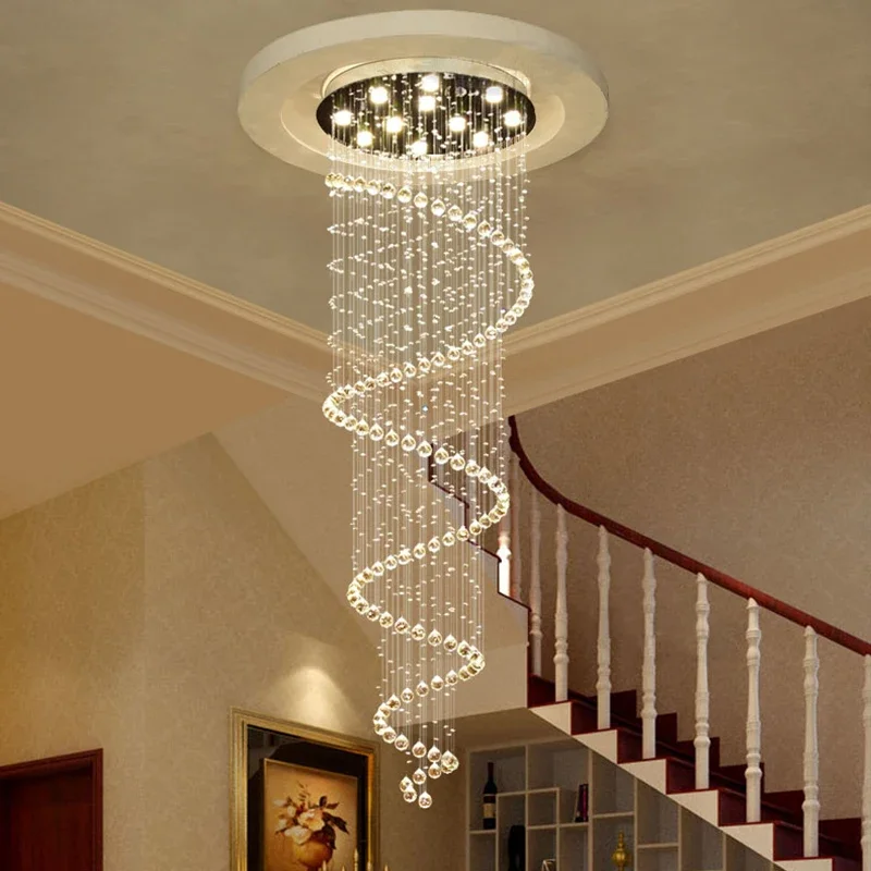 Double Spiral Crystal LED Ceiling Chandelier Hanging Suspension Light For Bedroom Living Dinning Room Corridor Staircase Fixture