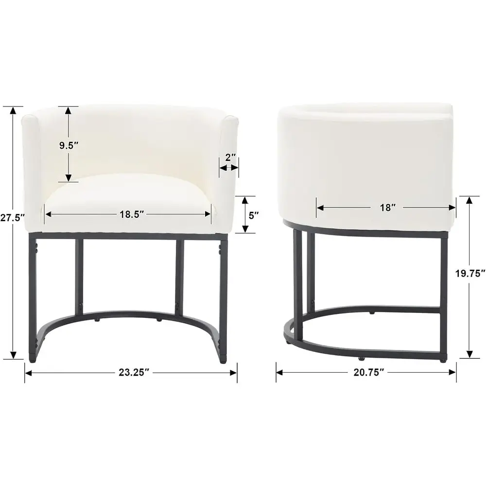 aux Leather Dining Chair ern Barrel Arm Chairs with Black Metal e, Upholstered Kitchen Chairs 18.5