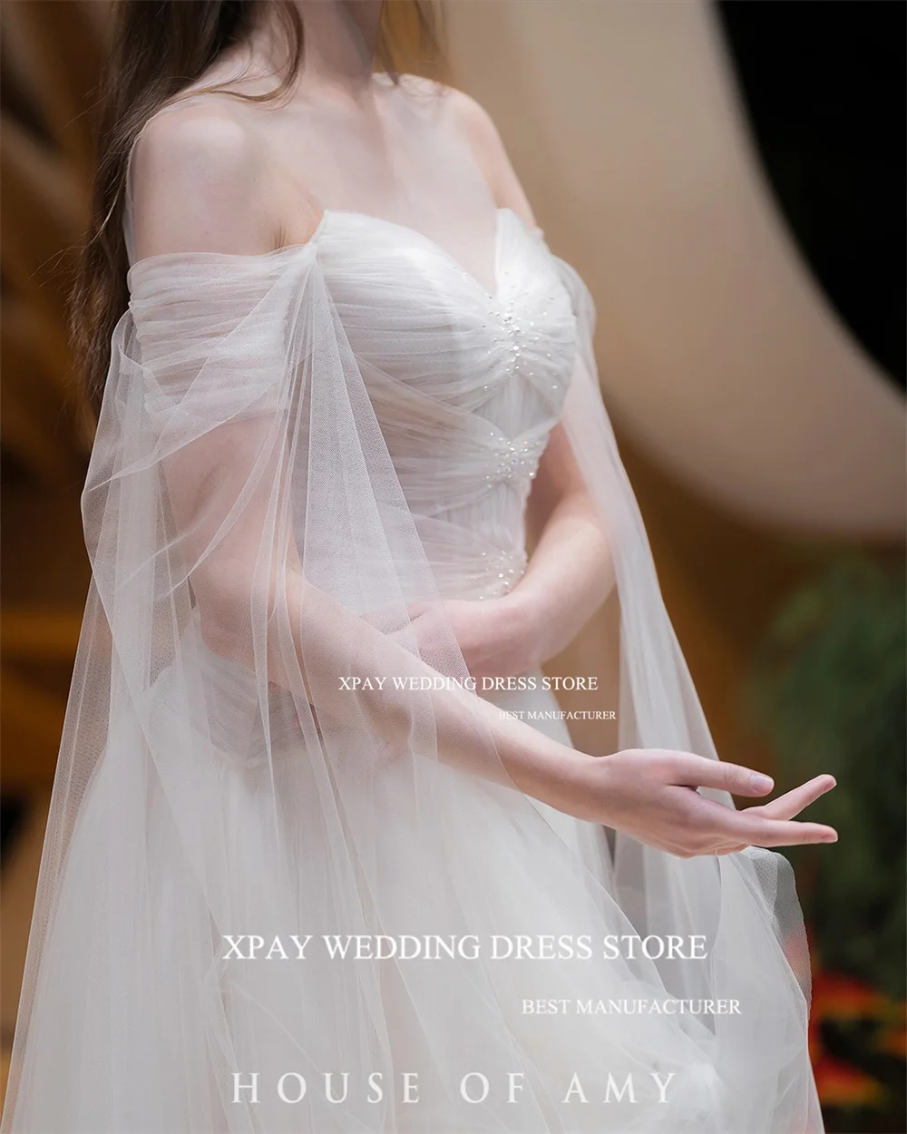 XPAY Sweetheart Off Shoulder A Line Wedding Dresses Beads Lace Photos Shoot Satin Backless Fairy Tulle Party Bridal Gowns Custom