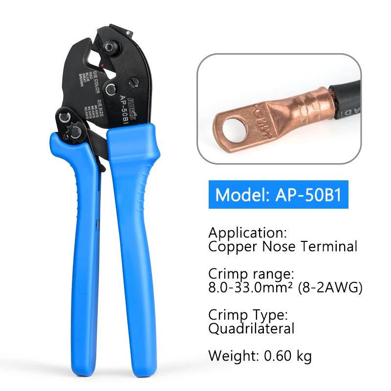 

IWISS AP-50BI 8.0-33.0mm2 8-2AWG copper nose crimping pliers electrician wire nose terminal cold crimper tool pliers mini tool