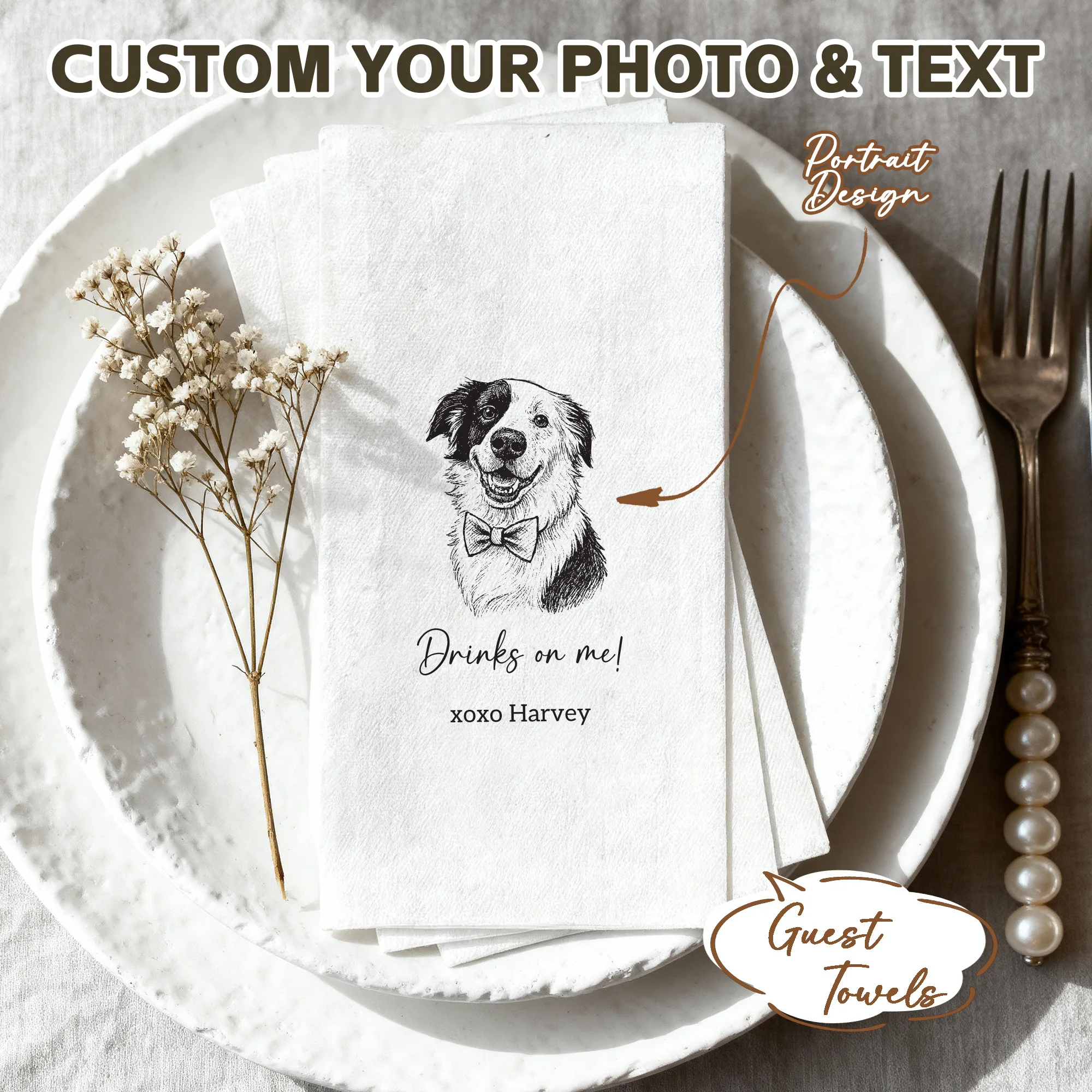 Custom Wedding Napkins Disposable Personalized Dinner Cocktail Napkins Custom Paper Napkins of Your Text for Party Birthday Dec