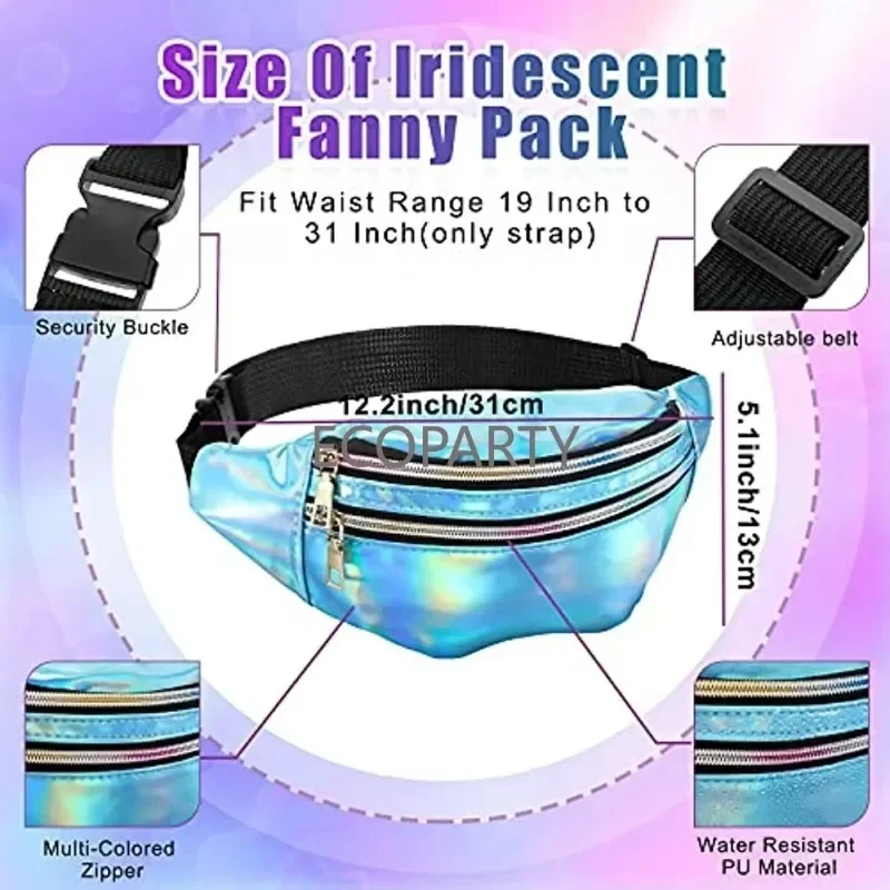 80s ผู้หญิงนีออนขาอุ่นชุด Holographic Fanny Pack ถักขาอุ่นสายรัดข้อมือสําหรับโยคะวิ่งเดินป่าเดินทาง