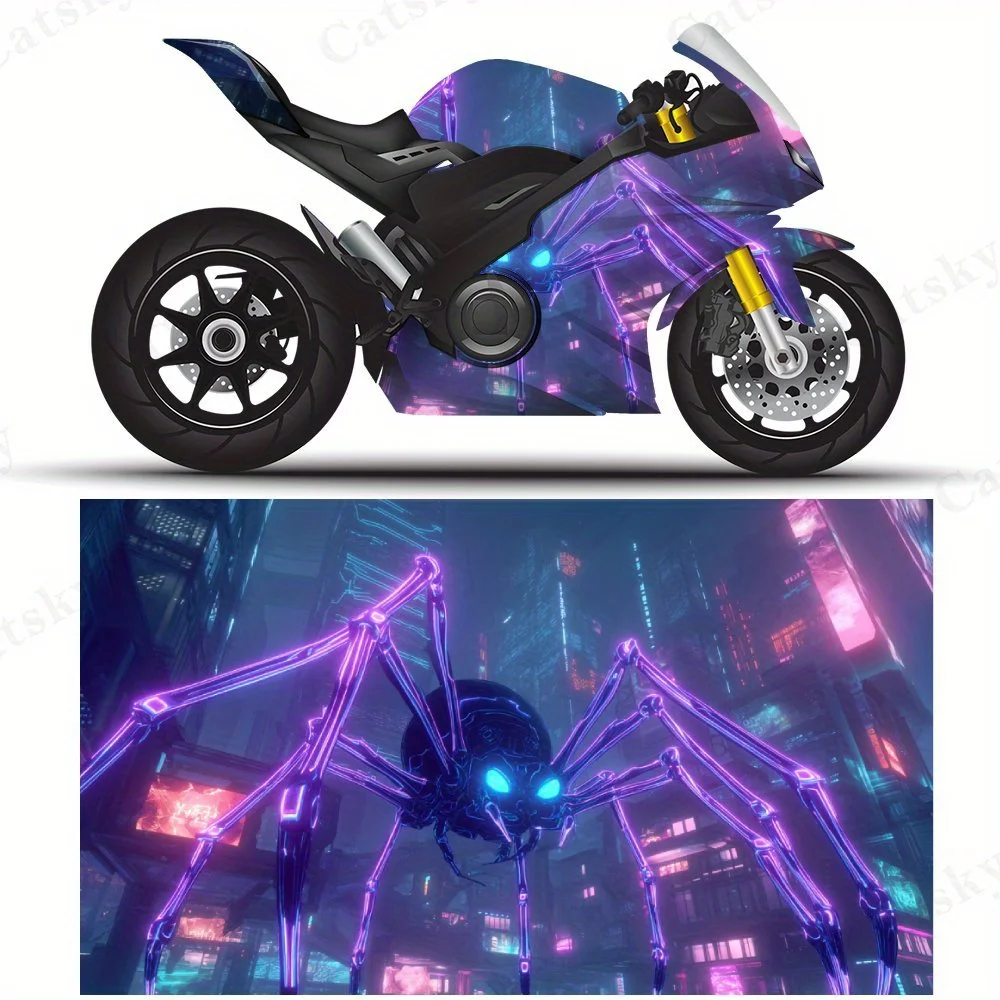 

Neon Spider Cyberpunk Motorcycle Film Stickers, Durable PVC Adhesive Decals for Motorcycle Customization, Weather-Resistant Prot
