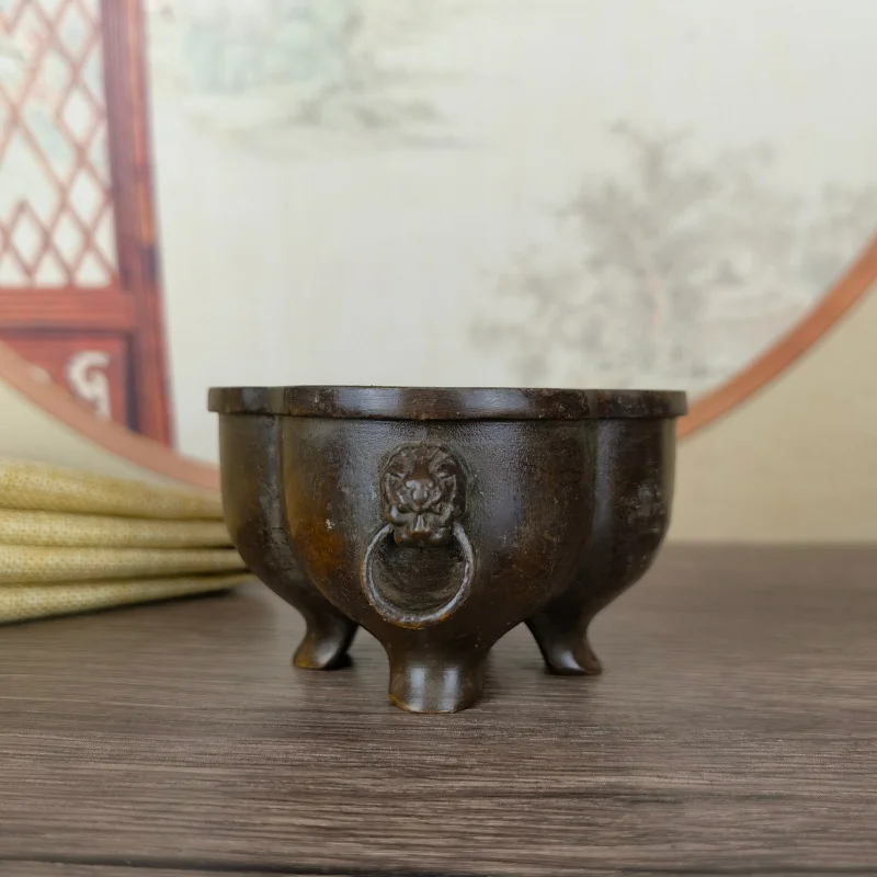 

Double Ring Begonia Incense Burner Antique Incense Burner Collectible Three-Legged Lion Ear Ring Incense Burner Alloy Craft Gift