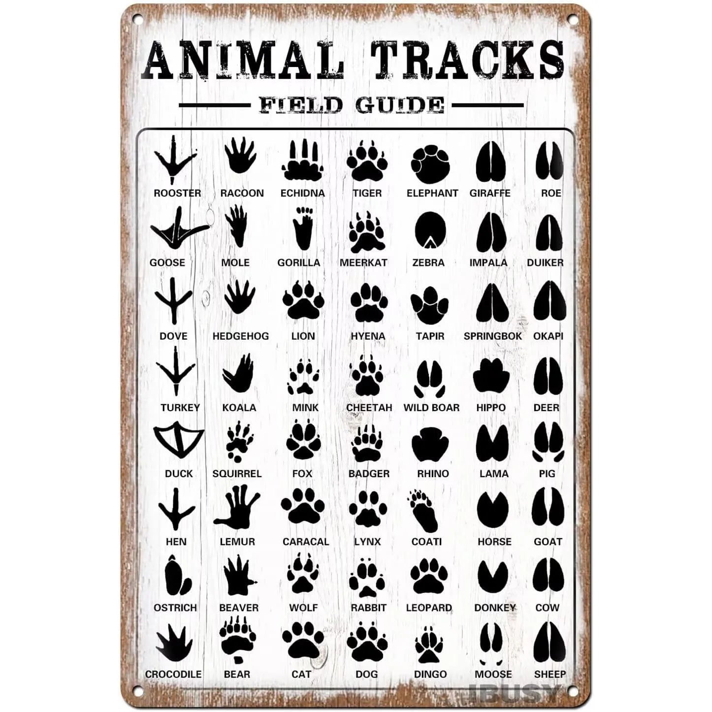 Funny Retro Metal Tin Sign Animal Tracks Field Guide Farmhouse Home Rustic Decor Gifts - Woodland Nursery Decor Wall Art Decor