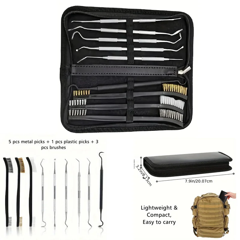 Kit de Limpieza de Armas, Juego de Herramientas para Todo Tipo de Armas, Palillos de Acero Inoxidable y Polímero, Juego de Cepillos de Nylon y Latón de Doble Extremo con Estuche