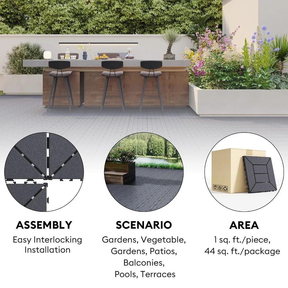 44 Pack Interlocking Deck Tiles Plastic Patio Flooring 6-Checked