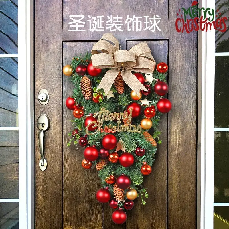 #￥Christmas Decorative Ball Hanging Upside Down Tree Pendant Creative Window Scene Arrangement Decorative Bow RattanDoor Hanging