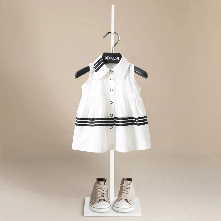 

Summer Girls' Dress British Style Navy Collar Striped Little Cute Sleeveless Student White Dress Baby Kids Children'S Clothing