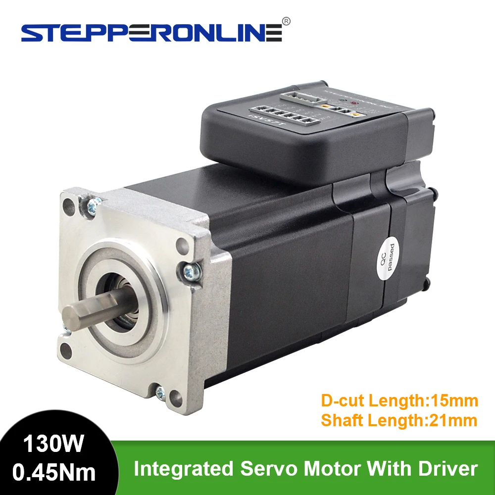 STEPPERONLINE Nema 23 Integrated Servo Motor 130W 0.45Nm with Driver 3000RPM 20-50VDC Brushless DC Servo Motor - Short Shaft