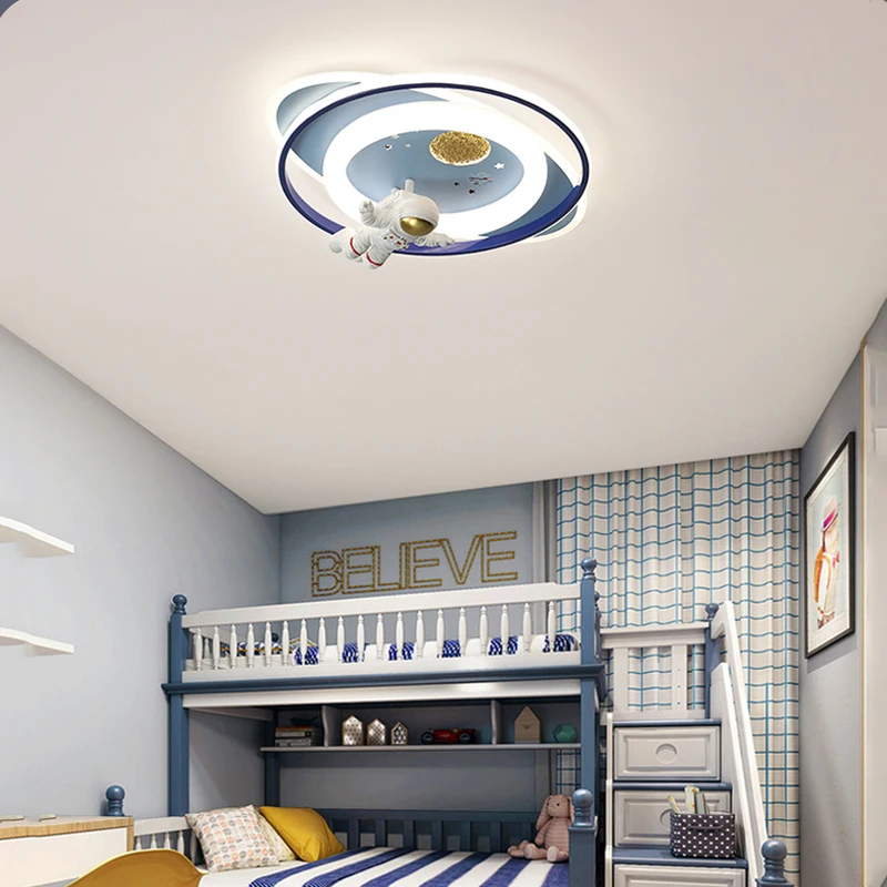 Modern Astronaut Led Ceiling Lights Kids Room Boys Girls Bedroom Study Baby Cartoon Chandelier Planet Moon Spaceman Ceiling Lamp