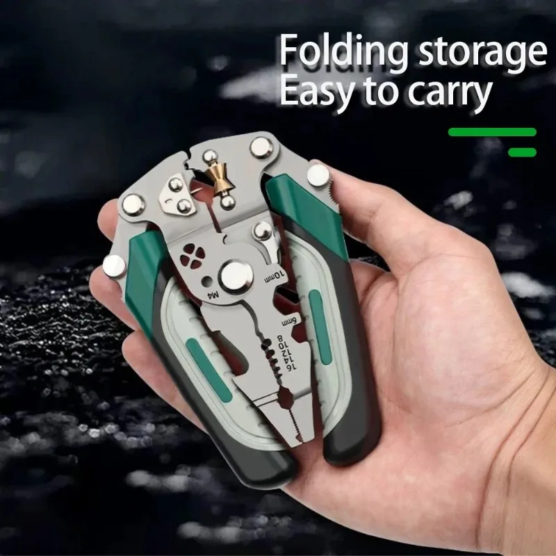 Foldable wire stripper, pulley design multi-function electrician wire splitter wire winding pliers crimping pliers hand tool image 5