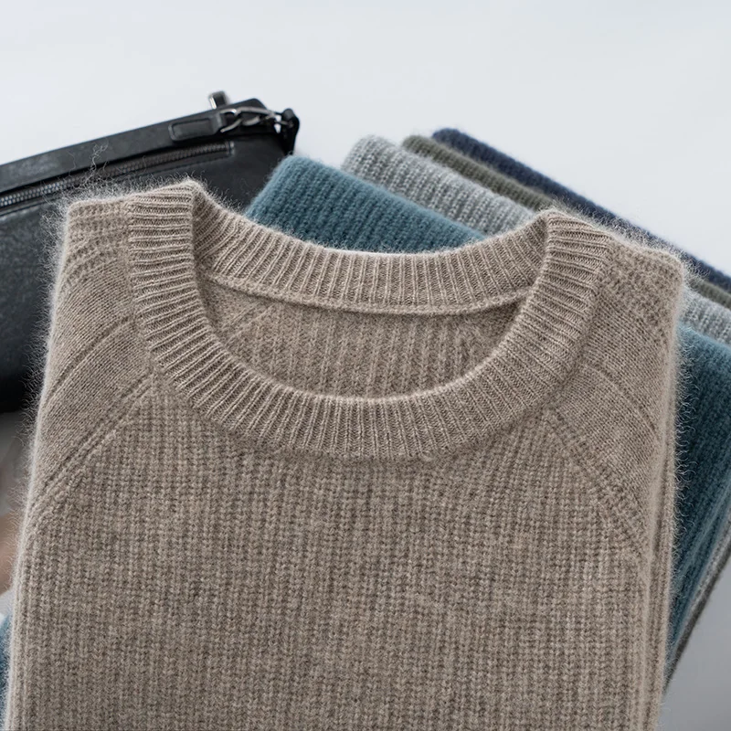 100% ピュアカシミヤセーターメンズ O ネックニットジャンパー秋/冬新ソリッドカラー長袖トップスビジネスカジュアル紳士服