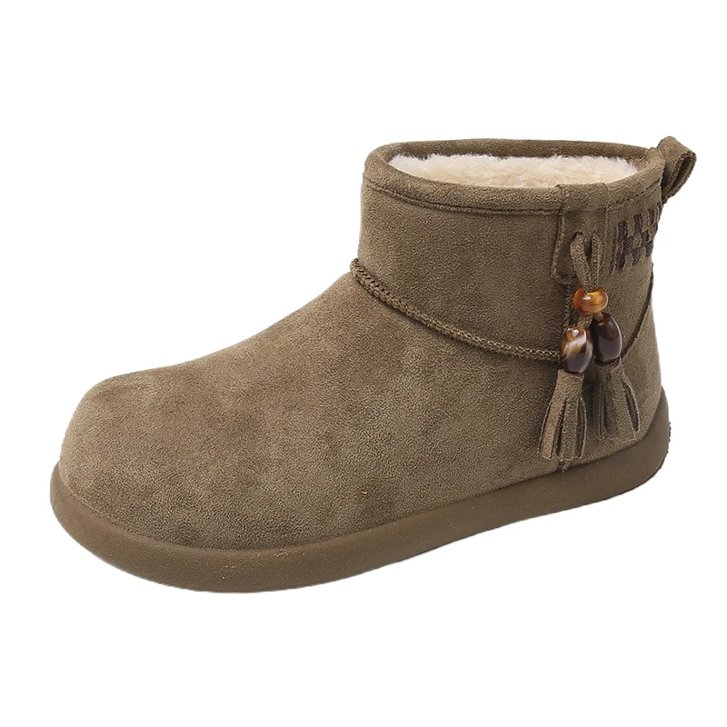 

Women's Solid Color Thick Plush Snow Boots Comfortable Warm Flat Ankle Boots Woman Winter Casual Slip On Cotton Shoes