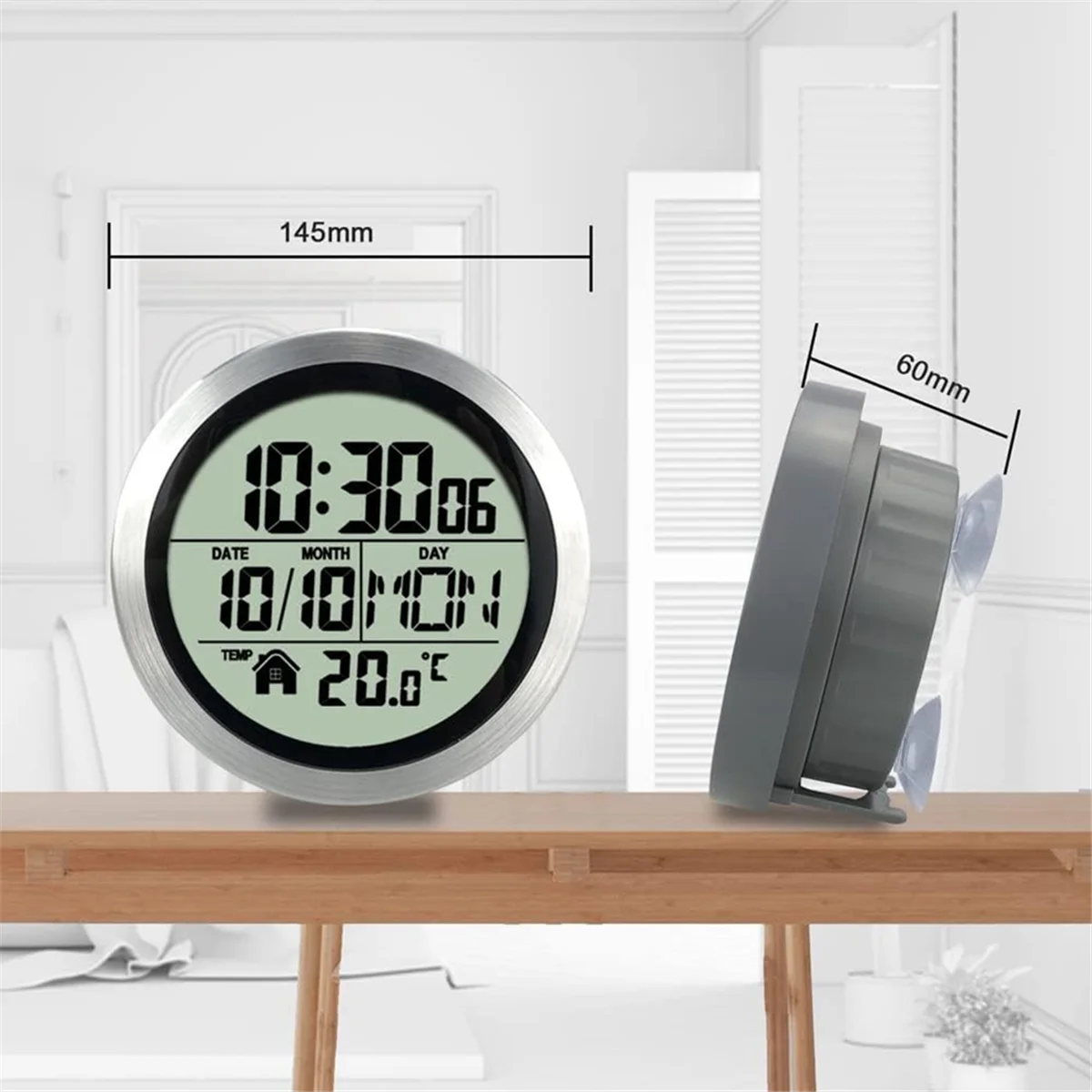 No Punching Suction Cup Clock Home Waterproof Bathroom Kitchen Clock LCD Digital Display Clock Temperature Detector