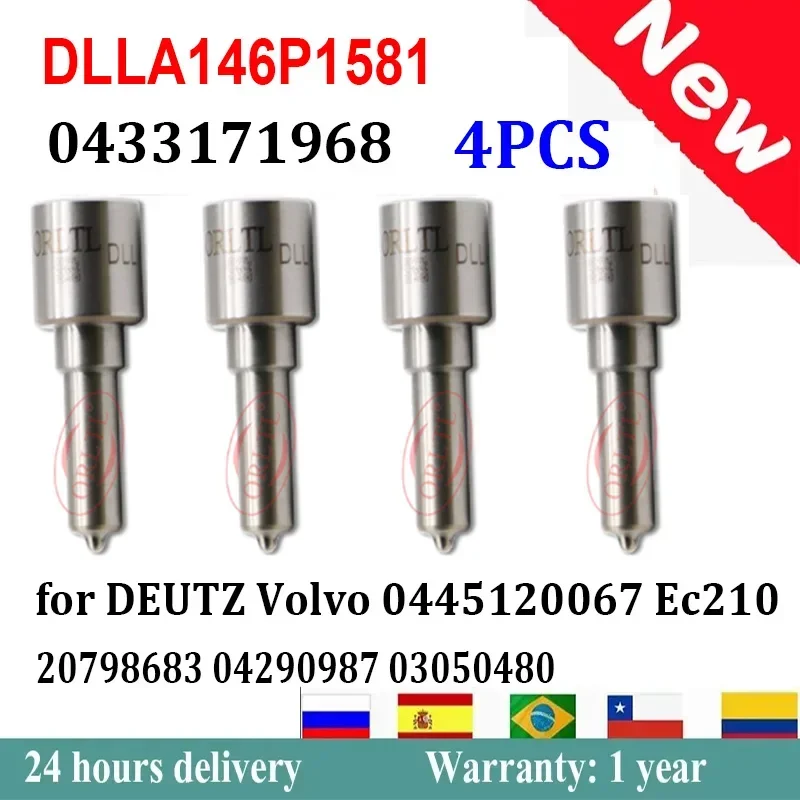 

4 PCS Common Rail Injector Nozzle DLLA146P1581 0433171968 for DEUTZ Volvo 0445120067 Ec210 20798683 04290987 03050480