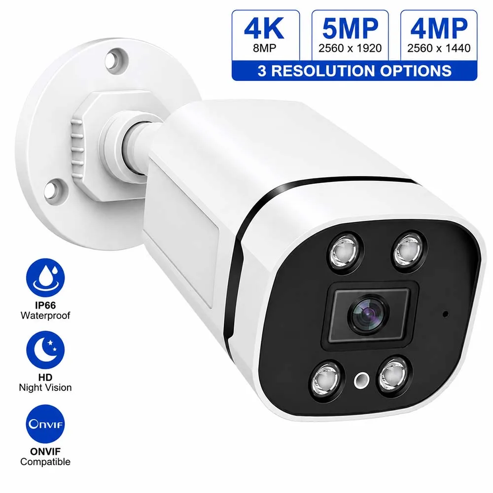 Caméra de surveillance IP PoE 4K Ultra HD, caméra de sécurité domestique, 8MP 5MP 4MP, étanche IP66, audio HD, vision nocturne, caméra ONVIF NVR
