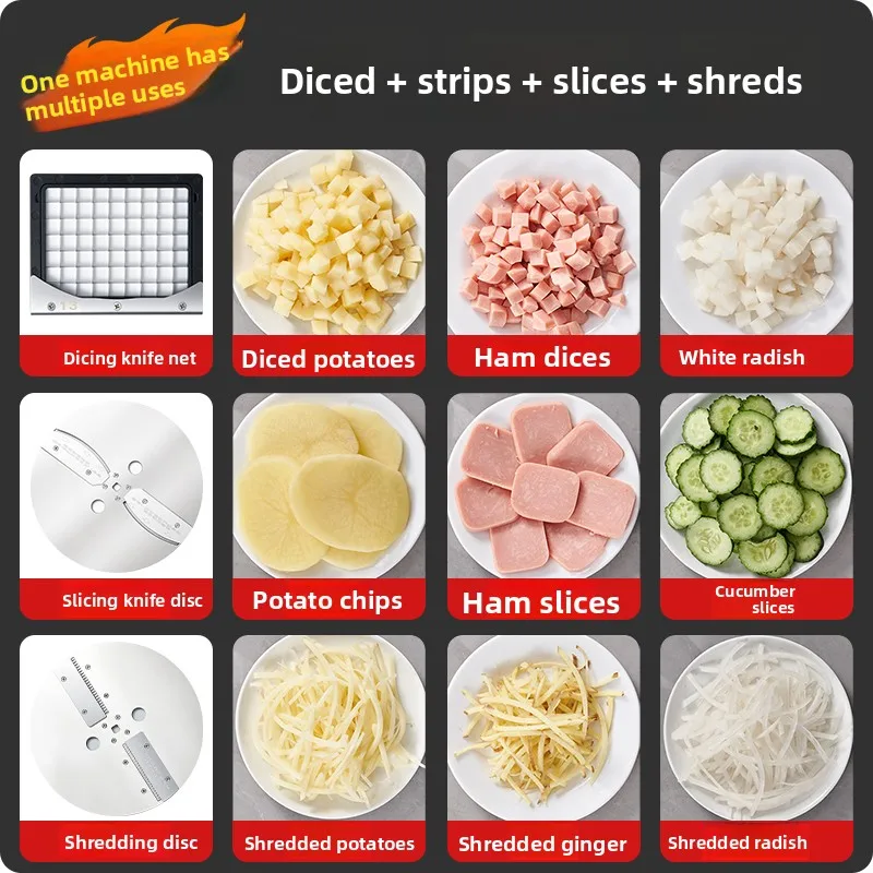 300Kg/h Carrot shredder Potato slicer Multifunctional 5-in-1 Electric fruit and vegetable cutter Kitchen