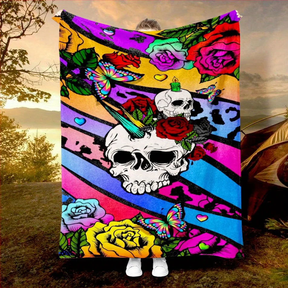 Sugar Skull Fiesta Blanket Reversible Flannel Throw for Folk Art Lovers AllSeason Comfort Vibrant Culture Gift
