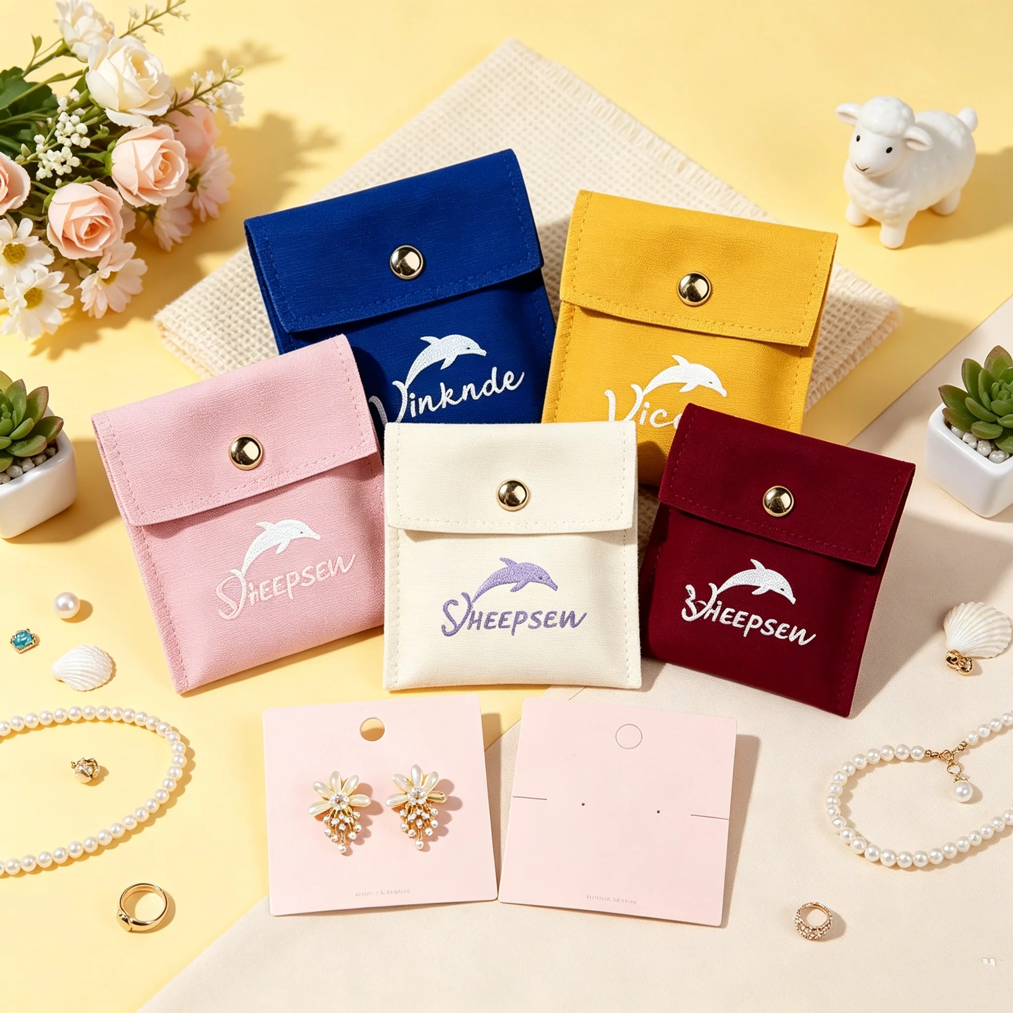 20/50/100Sets  Custom Size Thick Cotton Dust Gift Pouch Snap Jewelry Canvas Bags Earrings Necklaces Pendants Perfume Storage Pac