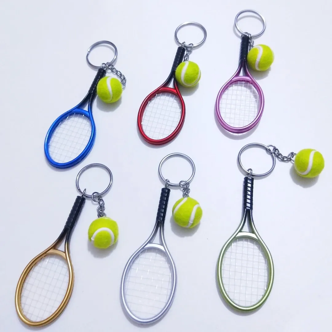 Promotion Gift 3D Mini Tennis Ball Racket Keychain Cute Simulation Keyring Bag Key Charms