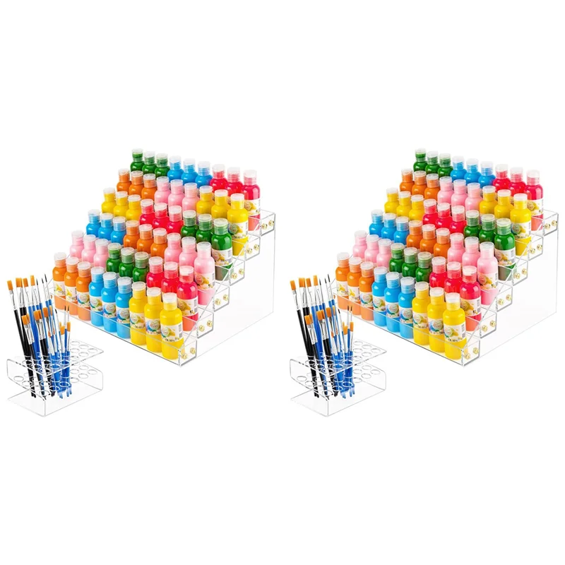 Caja de almacenamiento de pintura acrílica especial de 2X 6 niveles, soporte para pinceles de pintura con 24 ranuras para almacenar botellas de pintura de 2 Oz, tubos de pintura