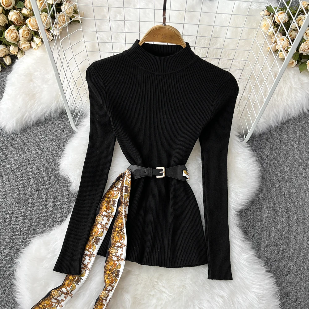 

Модный вязаный комплект из двух предметов для женщин, плиссированная юбка с высокой талией, воротник-стойка, утягивающий топ, полиэфирная ткань с принтом в стиле барокко