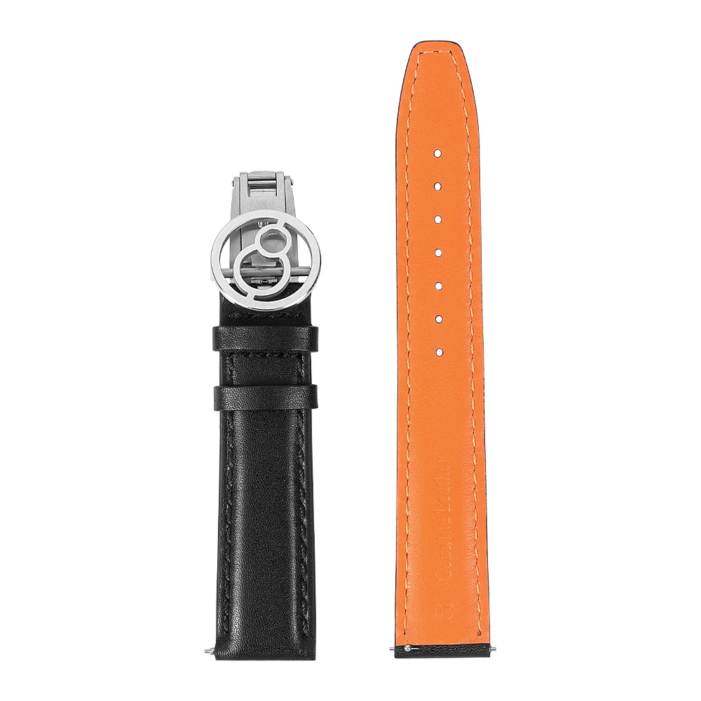 Boderry Genuine Leather Strap with Spring Buckle Suitable for all watches with 20mm lug width