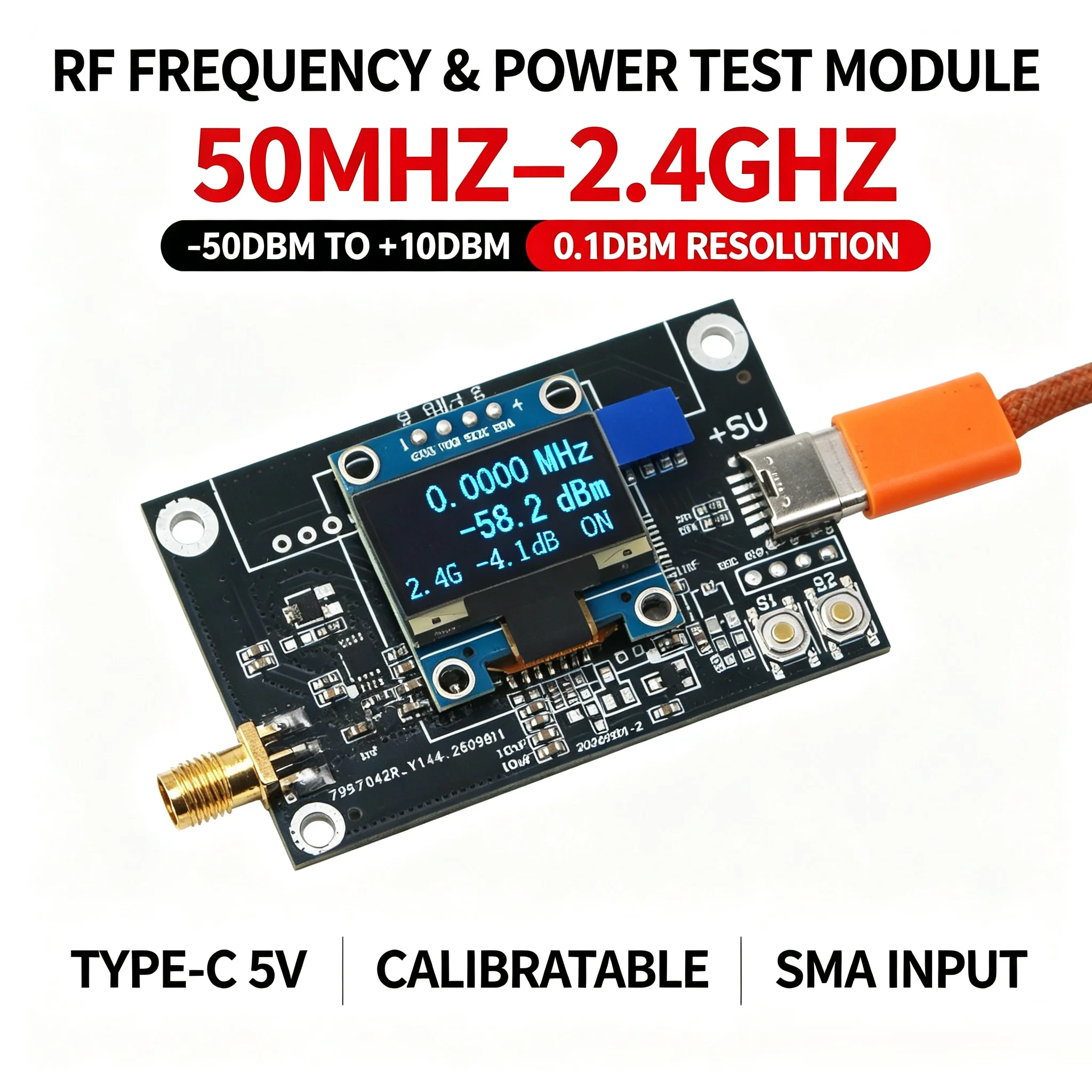 50M-2.4GHz Frequency Counter+RF Power Meter for Ham Radio Test Radio Antenna Amplifier Gain Signal Detector 433MHz 868Mhz 915MHz