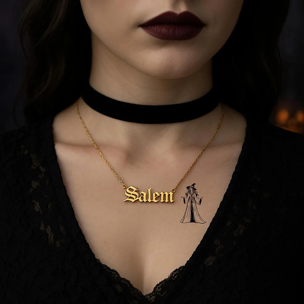 

Custom Old English Name Necklaces For Women Men Stainless Steel Customized Necklace Pendant Personalized Goth Neck Chain Jewelry