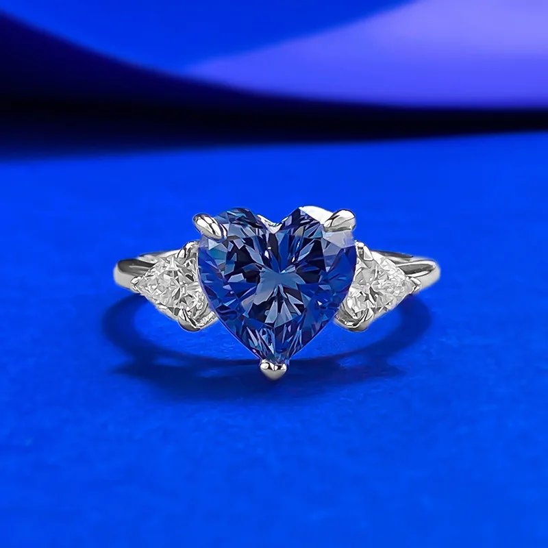 Luxury 9mm Heart High Carbon Diamond Women's Ring - 925 Sterling Silver Engagement Ring & Female Wedding Band Party Jewelry Gift