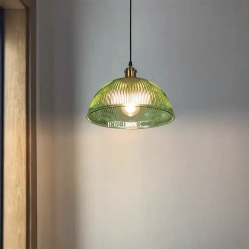 

Green/Transparent Glass Lamp Hotel Lliving Room Office Bar Kitchen Lighting Retro Rib Shop Pandent E27 Lustre Fixture