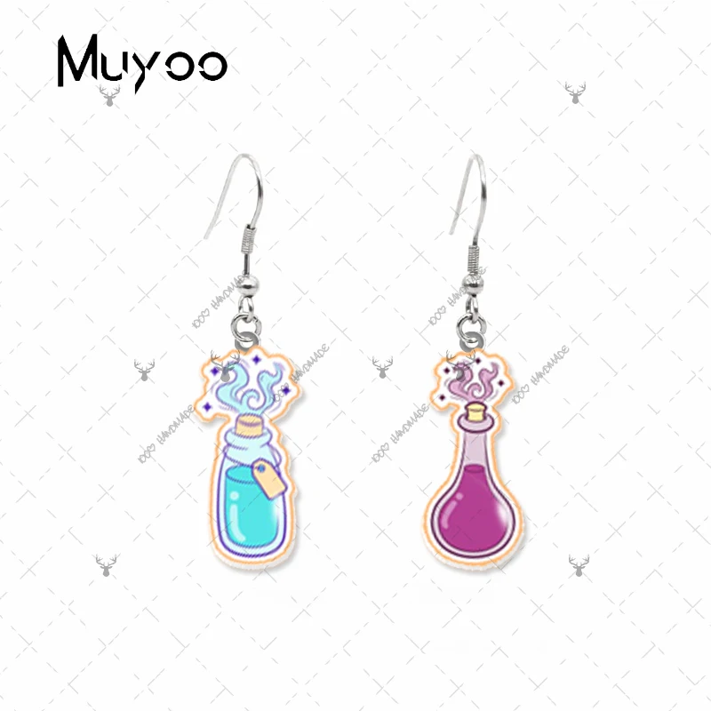 New Fashion Doodle Magic Witch Broom Crystal-ball Mushroom Epoxy Acrylic Resin Dangles Handmade Fish Hook Earrings